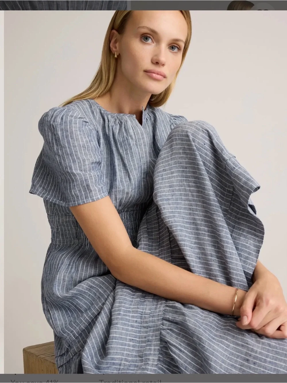 NWT Quince European Linen Tiered Maxi Dress chambray stripe M - Picture 2 of 9